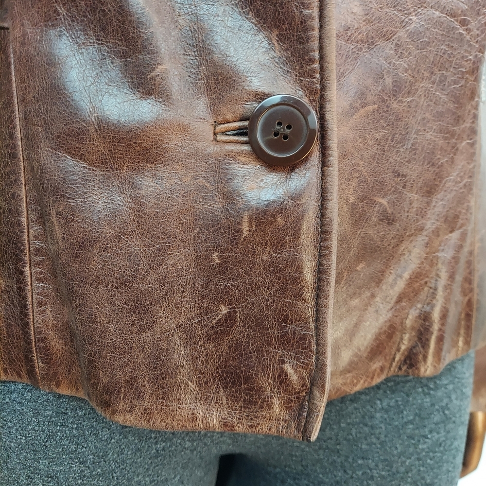 Guess Brown Leather Jacket with Faux Fur Collar - Picture 14 of 15